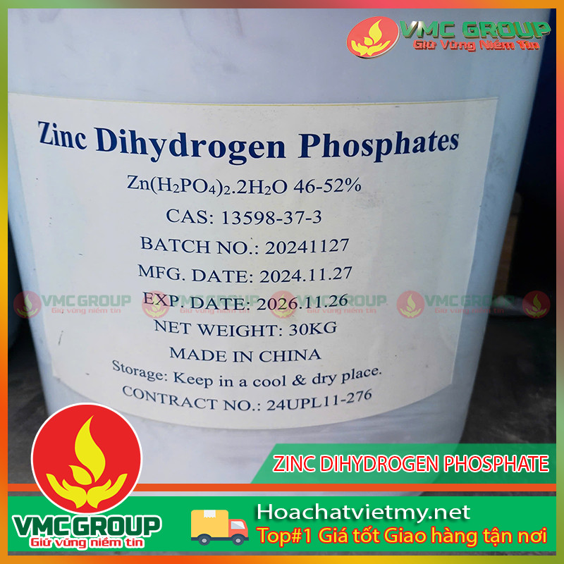 ZINC DIHYDROGEN PHOSPHATE - Zn(H2PO4)2 TRUNG QUOC THUNG 30KG ZINC DIHYDROGEN PHOSPHATE – Zn(H2PO4)2 TRUNG QUOC THUNG 30KG