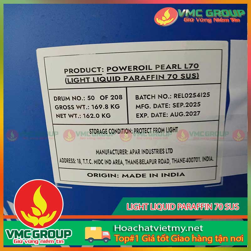 DAU KHOANG NHE – LIGHT LIQUID PARAFFIN 70 SUS – POWEROIL PEARL L70 PHUY 162KG AN DO