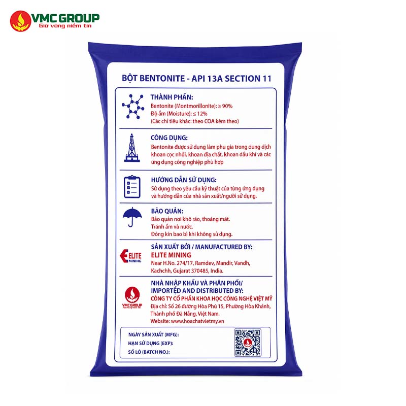 BENTONITE DANG BOT AN DO VMC BAO 25KG BENTONITE DANG BOT AN DO VMC BAO 25KG
